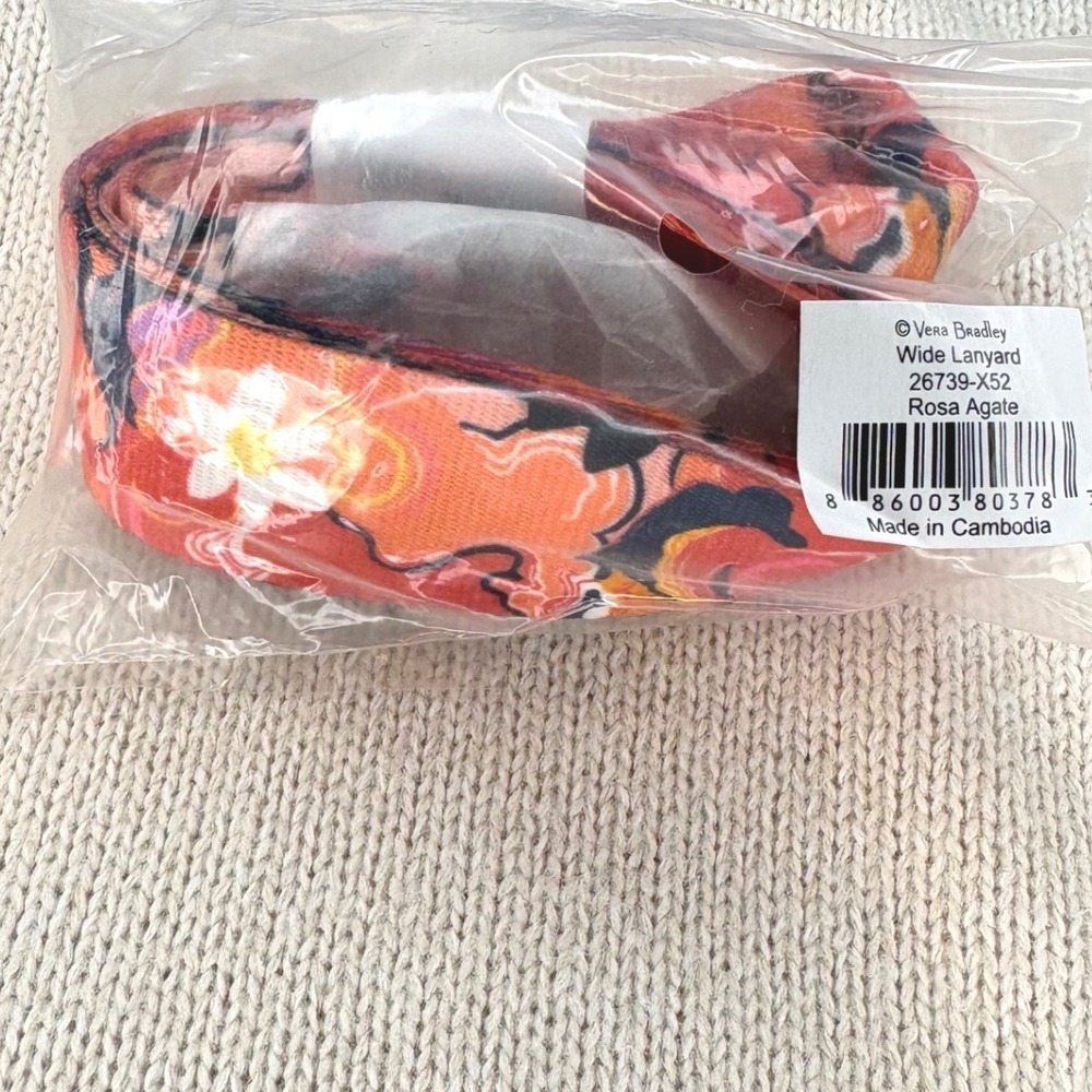 Vera Bradley Retired Rosa Agate Wide Lanyard NWT Sealed ID Badge Key Ring